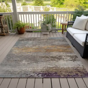 5' X 8' Brown Gray And Purple Abstract Washable Indoor Outdoor Area Rug