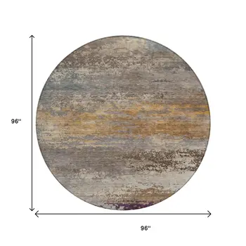 8' Brown Gray And Purple Round Abstract Washable Indoor Outdoor Area Rug
