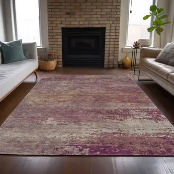 5' X 8' Merlot Beige And Blush Abstract Washable Indoor Outdoor Area Rug