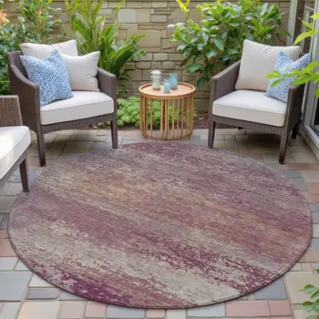 8' Merlot Beige And Blush Round Abstract Washable Indoor Outdoor Area Rug