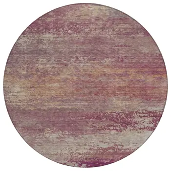 8' Merlot Beige And Blush Round Abstract Washable Indoor Outdoor Area Rug