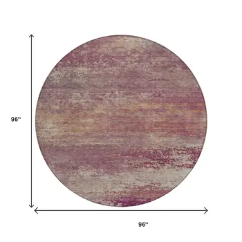 8' Merlot Beige And Blush Round Abstract Washable Indoor Outdoor Area Rug