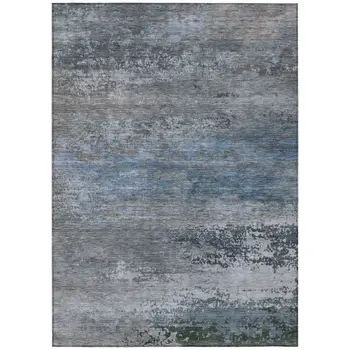 5' X 8' Pewter Navy Blue And Charcoal Abstract Washable Indoor Outdoor Area Rug