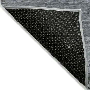 5' X 8' Pewter Navy Blue And Charcoal Abstract Washable Indoor Outdoor Area Rug