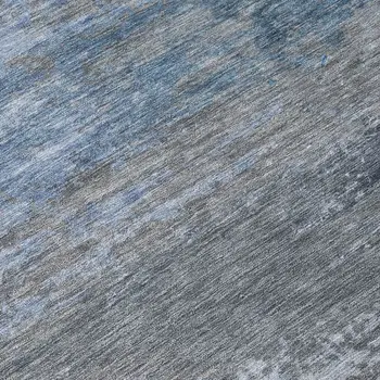 8' Pewter Navy Blue And Charcoal Round Abstract Washable Indoor Outdoor Area Rug