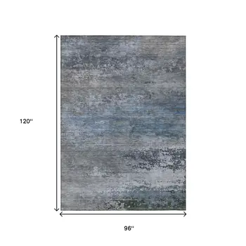 8' X 10' Pewter Navy Blue And Charcoal Abstract Washable Indoor Outdoor Area Rug