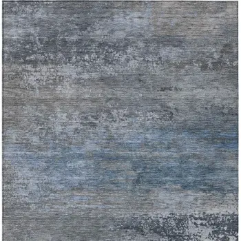 9' X 12' Pewter Navy Blue And Charcoal Abstract Washable Indoor Outdoor Area Rug