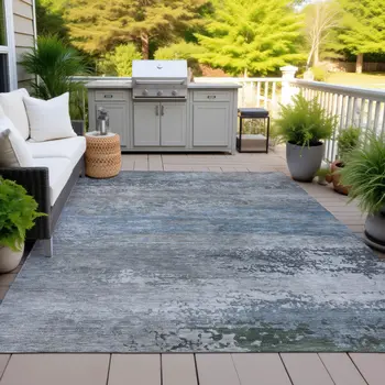10' X 14' Pewter Navy Blue And Charcoal Abstract Washable Indoor Outdoor Area Rug