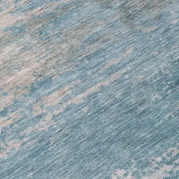 8' Sky Blue And Gray Round Abstract Washable Indoor Outdoor Area Rug