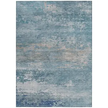 8' X 10' Sky Blue And Gray Abstract Washable Indoor Outdoor Area Rug