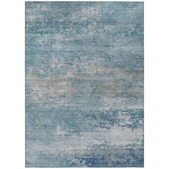 9' X 12' Sky Blue And Gray Abstract Washable Indoor Outdoor Area Rug