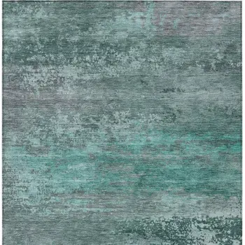 5' X 8' Teal Blue Gray And Pale Aqua Abstract Washable Indoor Outdoor Area Rug