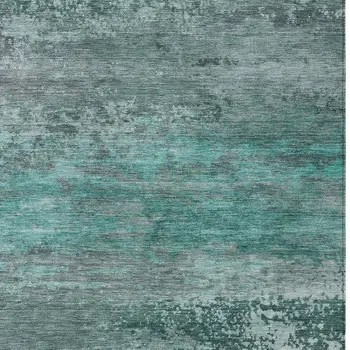 5' X 8' Teal Blue Gray And Pale Aqua Abstract Washable Indoor Outdoor Area Rug