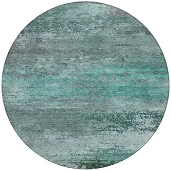 8' Teal Blue Gray And Pale Aqua Round Abstract Washable Indoor Outdoor Area Rug
