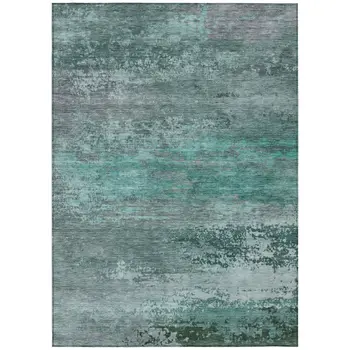 10' X 14' Teal Blue Gray And Pale Aqua Abstract Washable Indoor Outdoor Area Rug