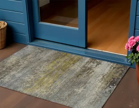 3' X 5' Taupe Brown And Gold Abstract Washable Indoor Outdoor Area Rug