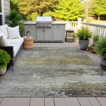 3' X 5' Taupe Brown And Gold Abstract Washable Indoor Outdoor Area Rug
