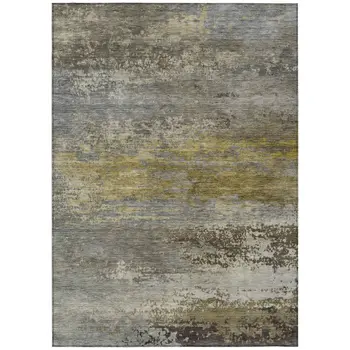 3' X 5' Taupe Brown And Gold Abstract Washable Indoor Outdoor Area Rug