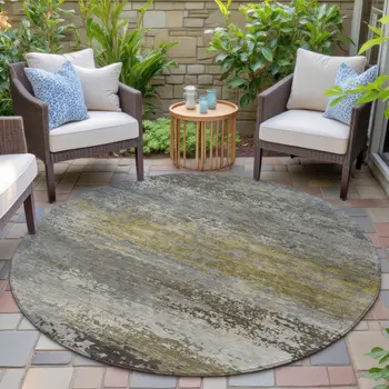 8' Taupe Brown And Gold Round Abstract Washable Indoor Outdoor Area Rug