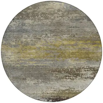 8' Taupe Brown And Gold Round Abstract Washable Indoor Outdoor Area Rug
