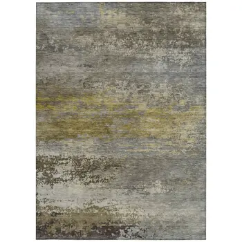 9' X 12' Taupe Brown And Gold Abstract Washable Indoor Outdoor Area Rug