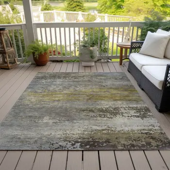 9' X 12' Taupe Brown And Gold Abstract Washable Indoor Outdoor Area Rug
