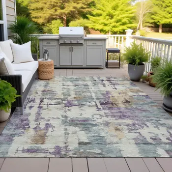 3' X 5' Linen Purple And Gold Abstract Washable Indoor Outdoor Area Rug