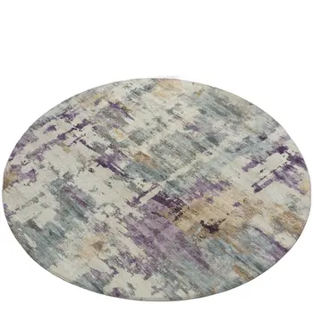 8' Linen Purple And Gold Round Abstract Washable Indoor Outdoor Area Rug
