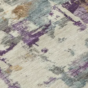 8' Linen Purple And Gold Round Abstract Washable Indoor Outdoor Area Rug