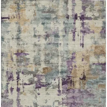 8' X 10' Linen Purple And Gold Abstract Washable Indoor Outdoor Area Rug