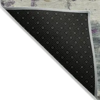 8' X 10' Linen Purple And Gold Abstract Washable Indoor Outdoor Area Rug
