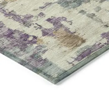8' X 10' Linen Purple And Gold Abstract Washable Indoor Outdoor Area Rug