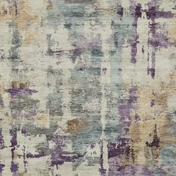 8' X 10' Linen Purple And Gold Abstract Washable Indoor Outdoor Area Rug