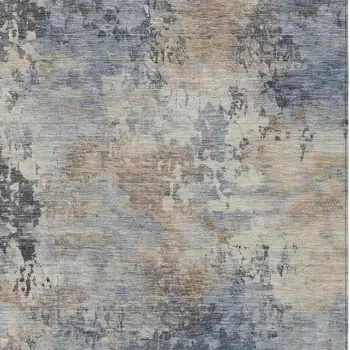 3' X 5' Denim Blue Beige And Charcoal Abstract Washable Indoor Outdoor Area Rug