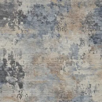 5' X 8' Denim Blue Beige And Charcoal Abstract Washable Indoor Outdoor Area Rug