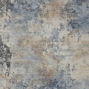 9' X 12' Denim Blue Beige And Charcoal Abstract Washable Indoor Outdoor Area Rug