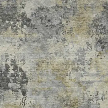 5' X 8' Pewter Charcoal And Gold Abstract Washable Indoor Outdoor Area Rug