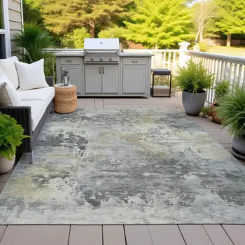 5' X 8' Pewter Charcoal And Gold Abstract Washable Indoor Outdoor Area Rug