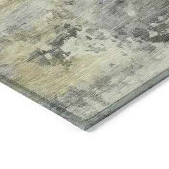 5' X 8' Pewter Charcoal And Gold Abstract Washable Indoor Outdoor Area Rug