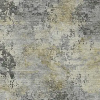 5' X 8' Pewter Charcoal And Gold Abstract Washable Indoor Outdoor Area Rug