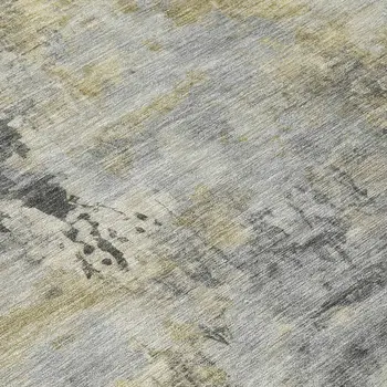 8' Pewter Charcoal And Gold Round Abstract Washable Indoor Outdoor Area Rug