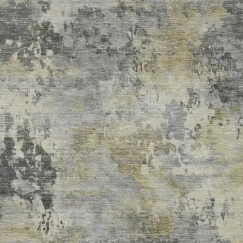 8' X 10' Pewter Charcoal And Gold Abstract Washable Indoor Outdoor Area Rug