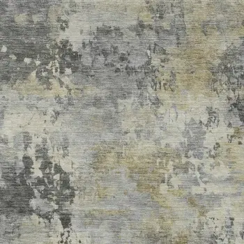 8' X 10' Pewter Charcoal And Gold Abstract Washable Indoor Outdoor Area Rug