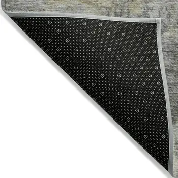 8' X 10' Pewter Charcoal And Gold Abstract Washable Indoor Outdoor Area Rug