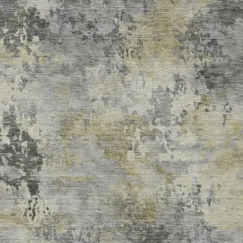 8' X 10' Pewter Charcoal And Gold Abstract Washable Indoor Outdoor Area Rug