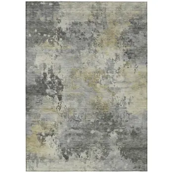 9' X 12' Pewter Charcoal And Gold Abstract Washable Indoor Outdoor Area Rug