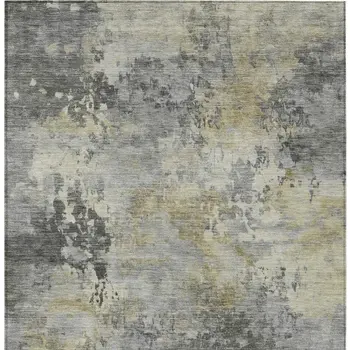 10' X 14' Pewter Charcoal And Gold Abstract Washable Indoor Outdoor Area Rug
