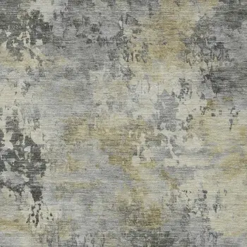 10' X 14' Pewter Charcoal And Gold Abstract Washable Indoor Outdoor Area Rug