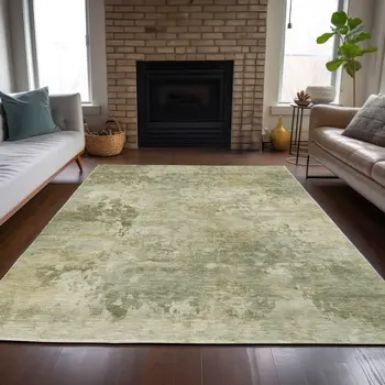 3' X 5' Sage And Beige Abstract Washable Indoor Outdoor Area Rug