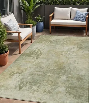 5' X 8' Sage And Beige Abstract Washable Indoor Outdoor Area Rug